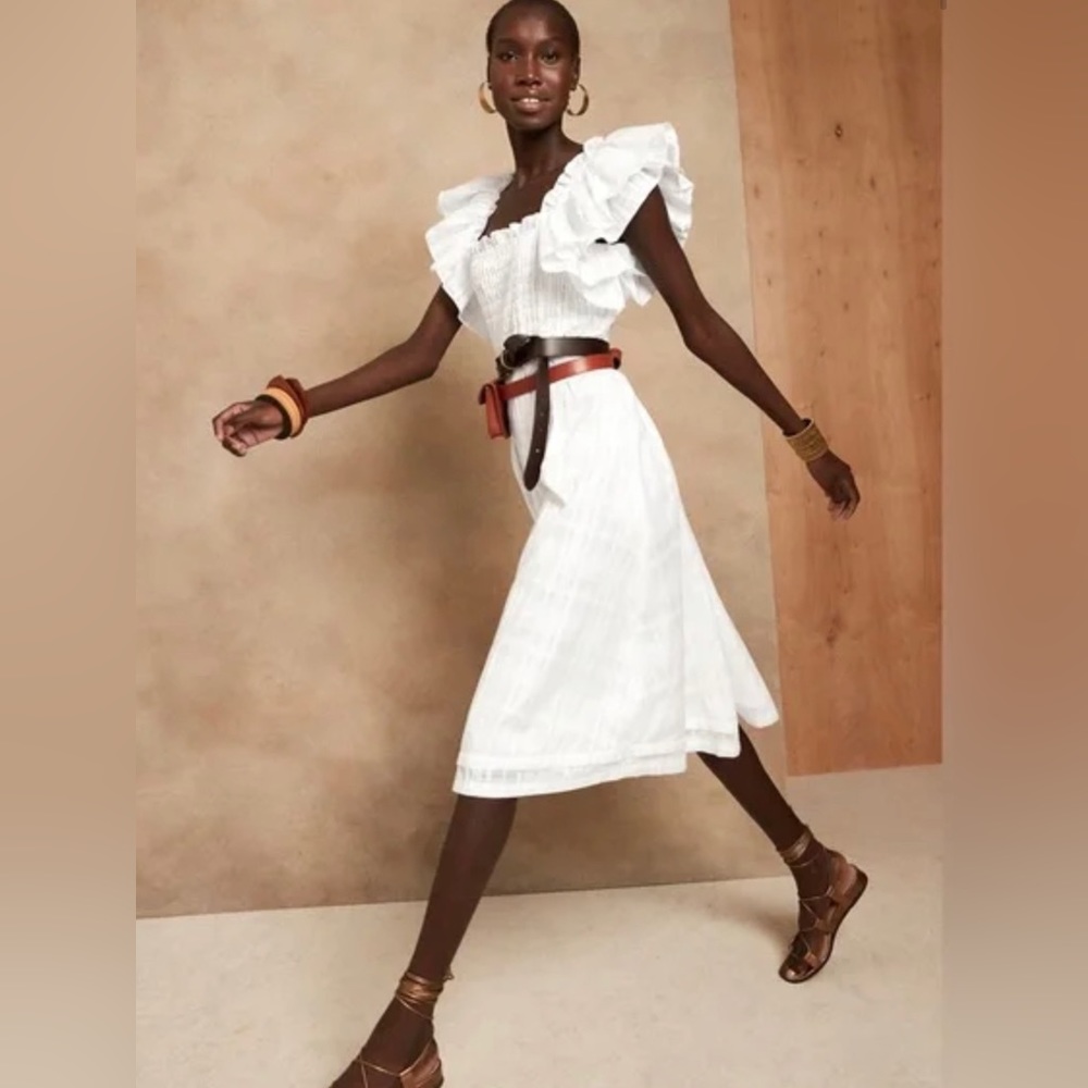Banana Republic Ruffled White Midi Dress